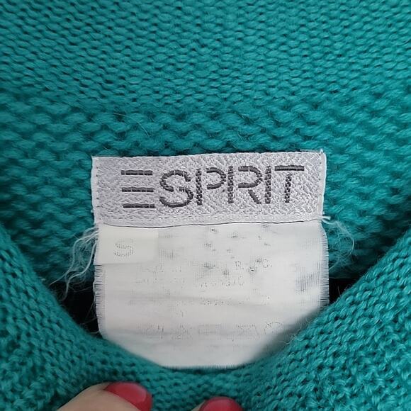 Vintage 1980s Esprit Teal Crewneck Oversize Sweater, S - Picture 3 of 7